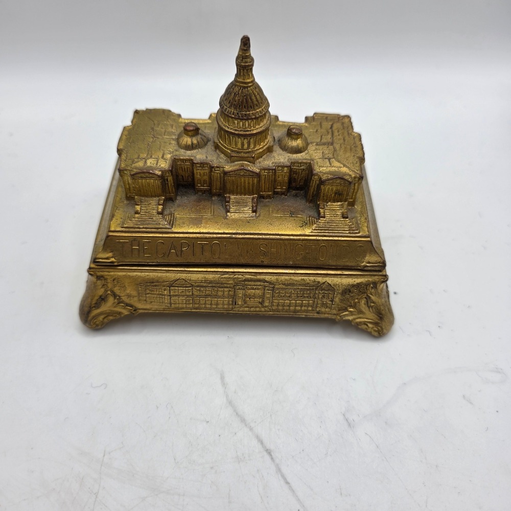 Vintage U.S. Capitol Washington DC Metal Souvenir Trinket Box Architectural